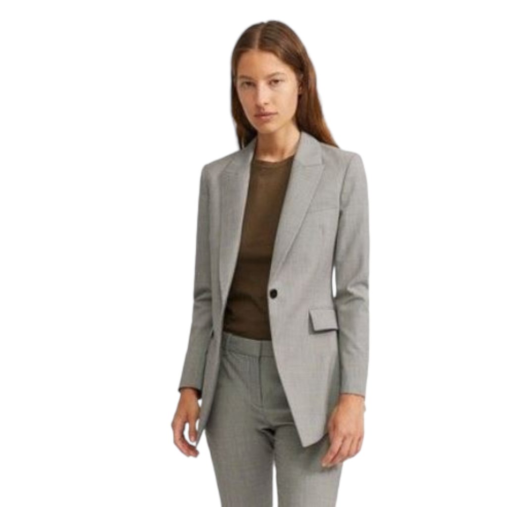 Theory Etiennette B One Button Wool Blend Blazer Gray Print Size 12